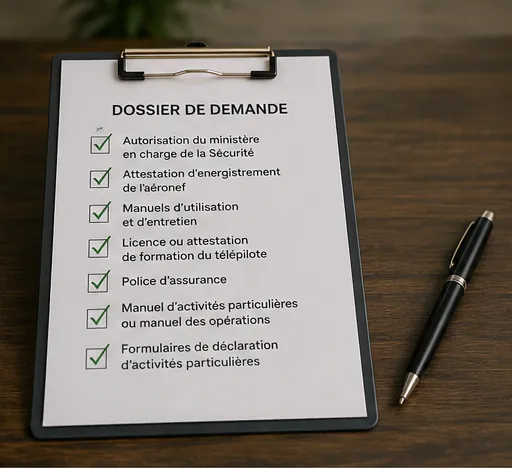 Liste des sept pièces du dossier de demande, cochées une à une
