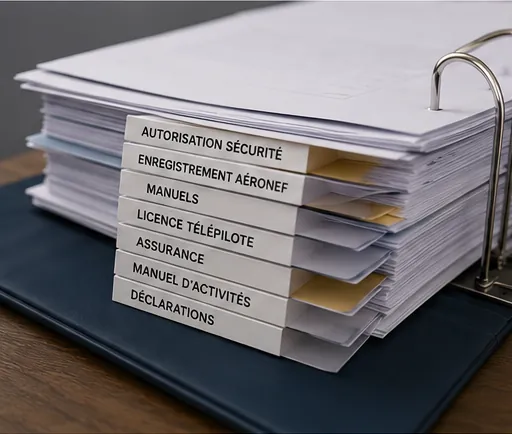 Dossier de demande assemblé, chaque pièce séparée par un onglet