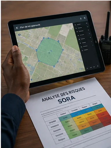 Analyse des risques SORA et plan de vol approuvé sur tablette