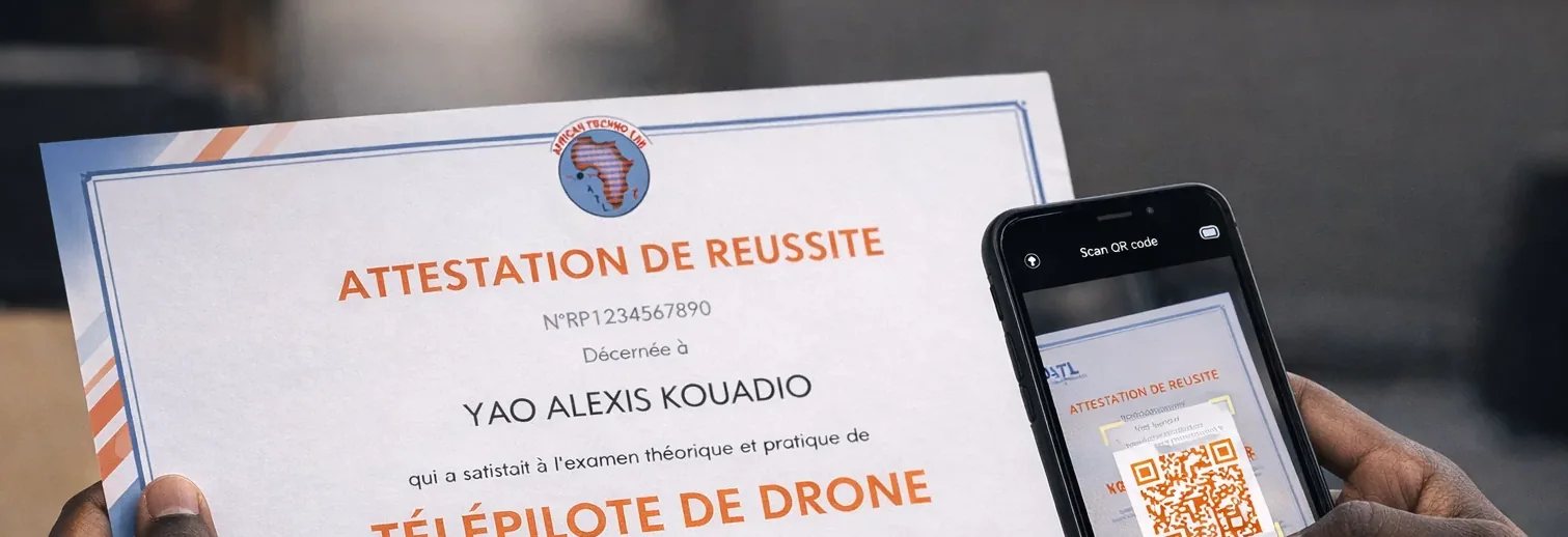 Attestation de télépilote portant un QR code de vérification